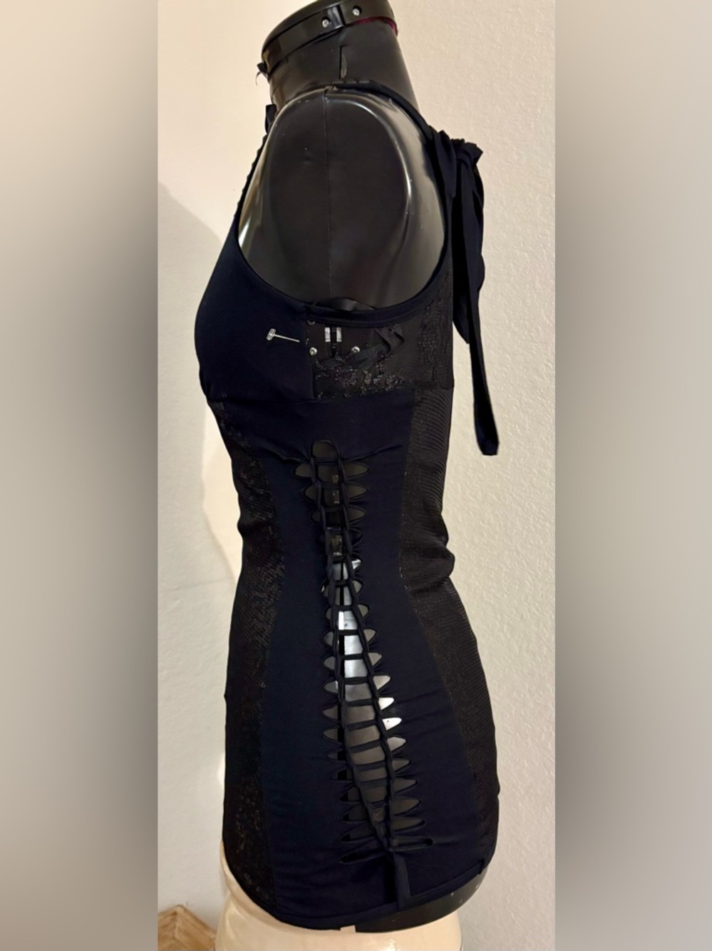 Salvage Women’s Black Sexy Studded/ Lace sequin Mini Dress XS - Picture 4 of 7